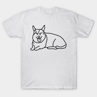 Tongue Out Tuesday Dog Corgi Minimal Line Drawing T-Shirt